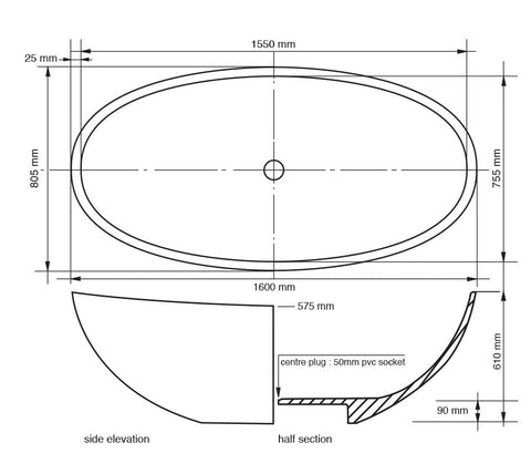 Livingstone Sienna Bath 1600mmx805mmx610mm