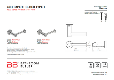 Bathroom Butler 4600 Paper Holder Type I