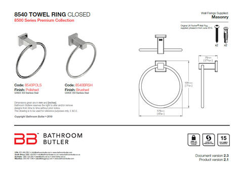 Bathroom Butler 8500 Towel Ring Closed