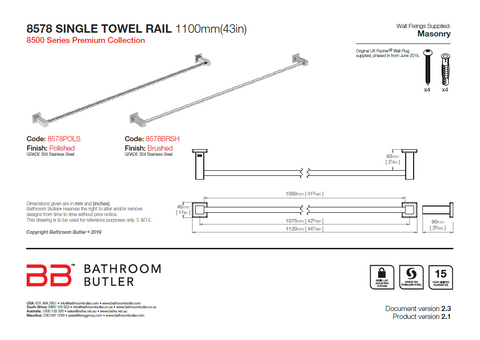 Bathroom Butler 8500 Single Rail - 1100