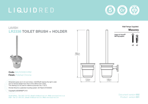 Liquid Red 2338 Lavish Toilet Brush + Holder- Chrome