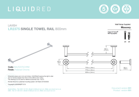 Liquid Red 2375 Lavish Single Rail 800mm - Chrome