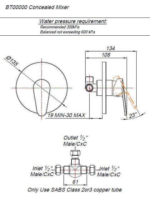 Blutide Bore tide single lever shower mixer complete