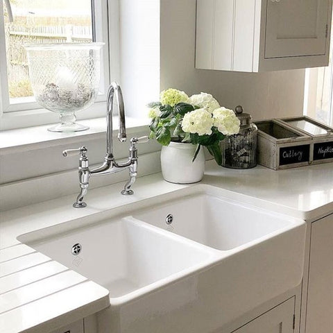 Victoria & Albert Shaws Sinks Double Bowl 800 White