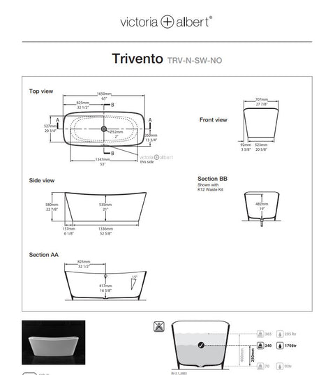 Victoria & Albert Trivento Freestanding Bath 1650mm