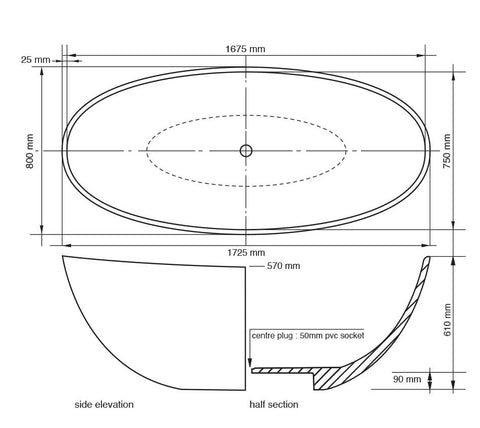 Livingstone Dakota Bath 1725mmx800mmx610mm