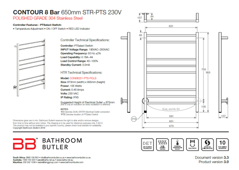 Bathroom Butler Contour 8 Bar WPS Straight PTS