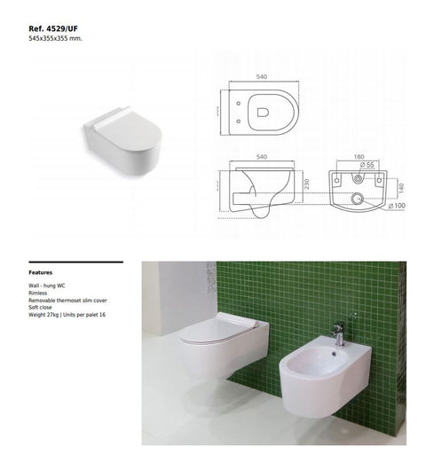 Bathco Elba Wall hung rimless +soft close seat