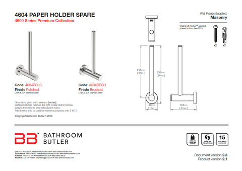 Bathroom Butler 4600 Paper Holder Spare