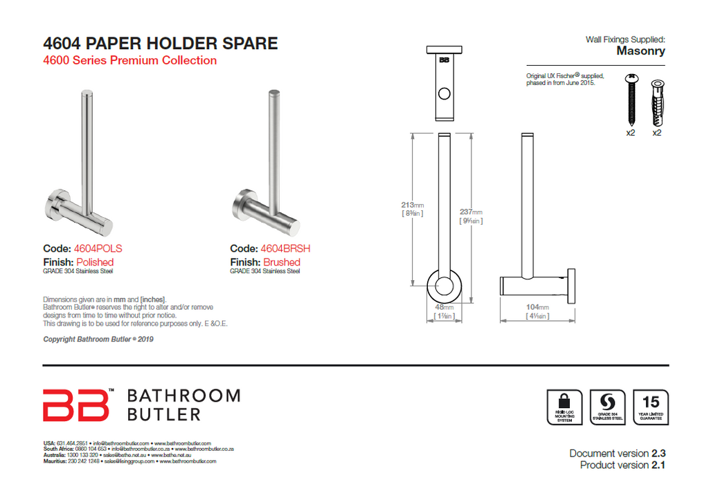 Bathroom Butler 4600 Paper Holder Spare