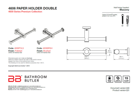 Bathroom Butler 4600 Double Toilet Paper Holder