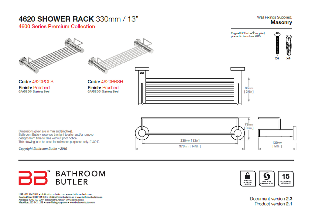 Bathroom Butler 4600 Shower Rack 330mm