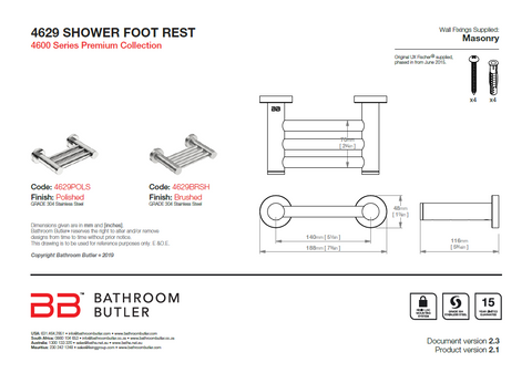 Bathroom Butler 4600 Shower shower foot rest