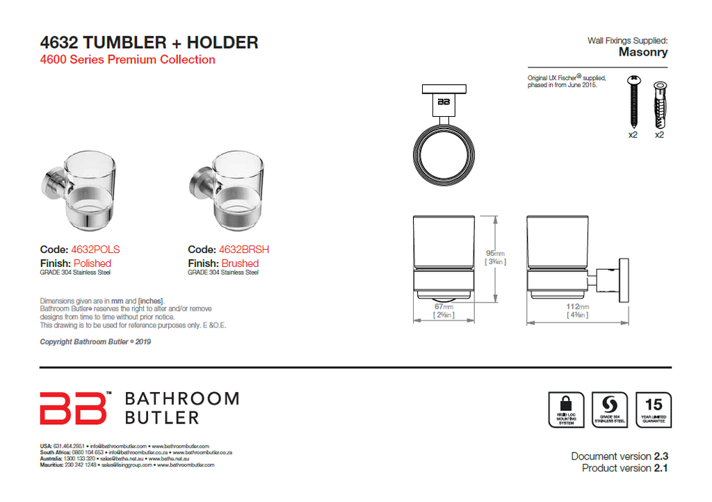 Bathroom Butler 4600 Tumbler + Holder