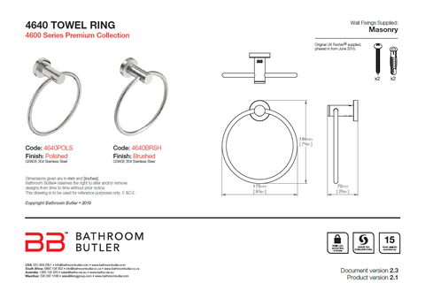 Bathroom Butler 4600 Matt Black Towel Ring