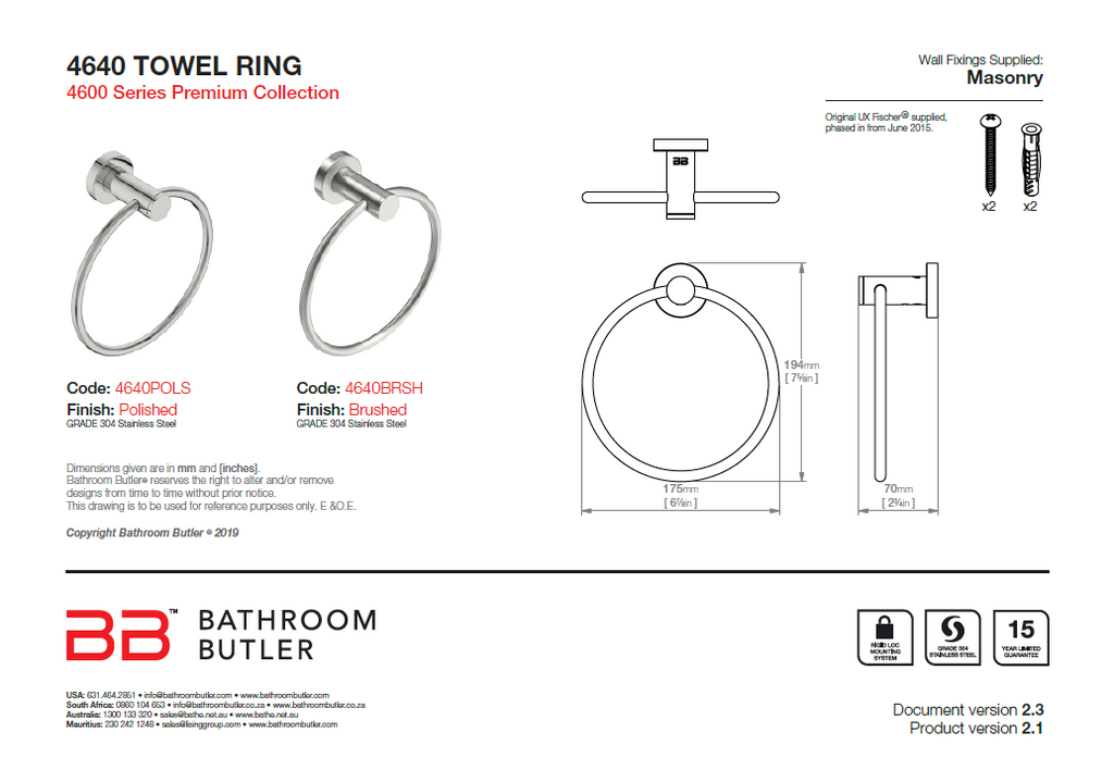 Bathroom Butler 4600 Towel Ring