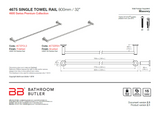 Bathroom Butler 4600 Matt Black Single Towel Rail 800mm
