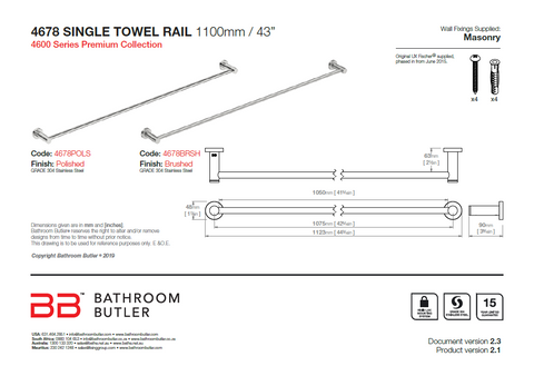 Bathroom Butler 4600 Single Rail - 1100