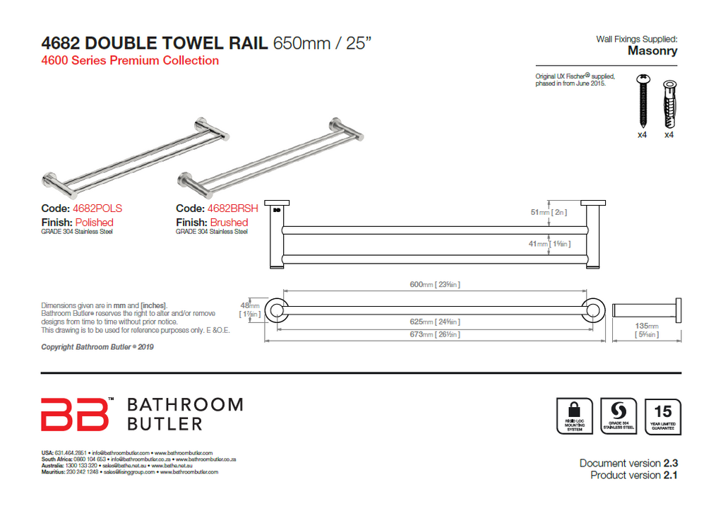Bathroom Butler 4600 Double Rail - 650