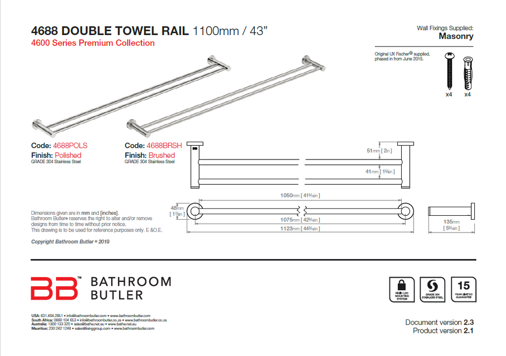 Bathroom Butler 4600 Double Rail - 1100