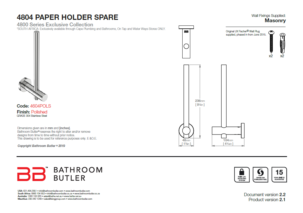 Bathroom Butler 4800 Paper Holder Spare