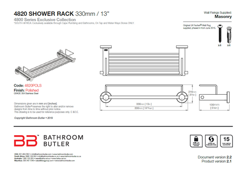 Bathroom Butler 4800 Shower Rack 330mm