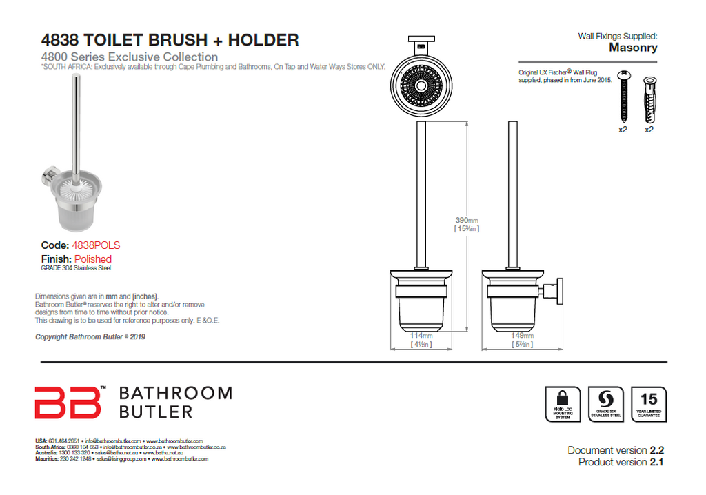 Bathroom Butler 4800 Toilet Brush + Holder