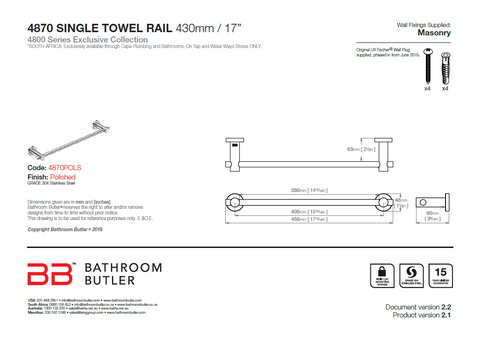 Bathroom Butler 4800 Single Rail - 430