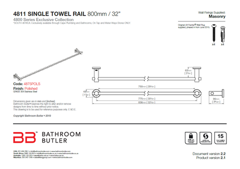 Bathroom Butler 4800 Single Rail - 800