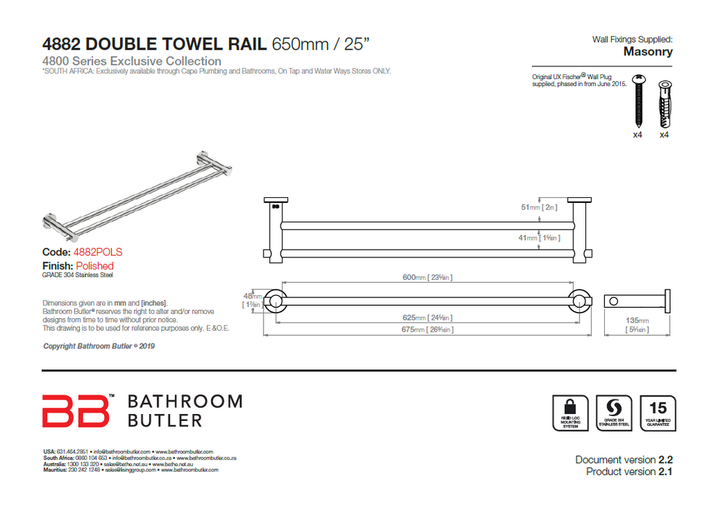 Bathroom Butler 4800 Double Rail - 650