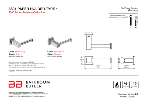 Bathroom Butler Matt Black Paper Holder Type 1