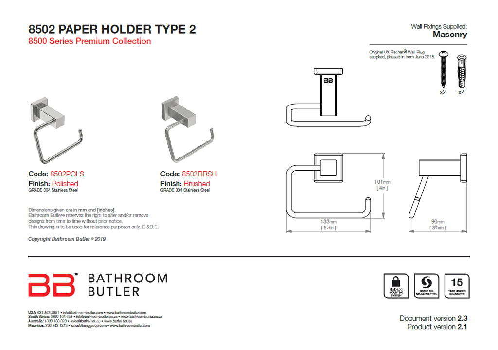 Bathroom Butler 8500 Paper Holder Type II