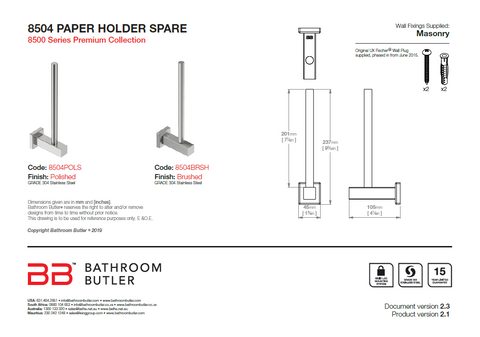 Bathroom Butler 8500 Paper Holder Spare