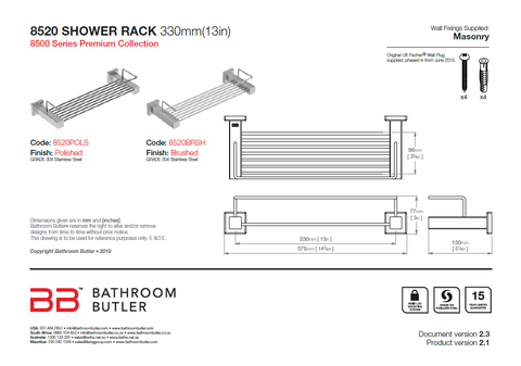 Bathroom Butler 8500 Shower Rack 330mm