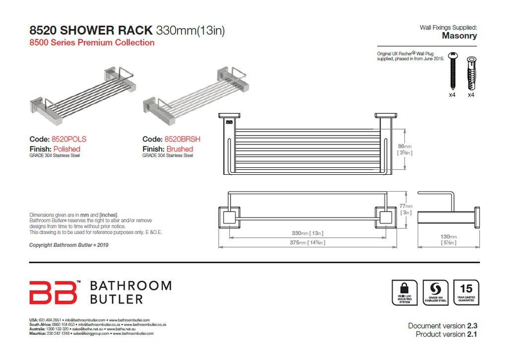 Bathroom Butler Matt Black Shower Rack 330mm