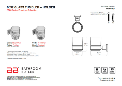 Bathroom Butler 8500 Tumbler + Holder