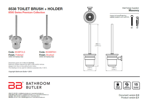 Bathroom Butler 8500 Toilet Brush + Holder