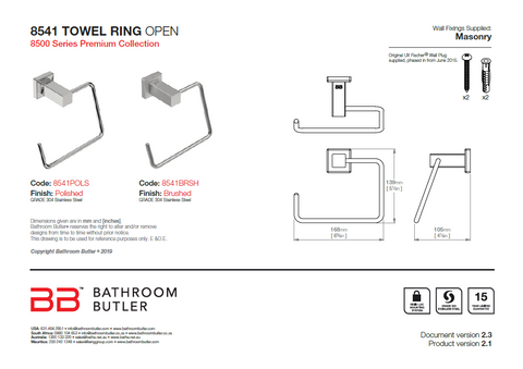 Bathroom Butler 8500 Towel Ring Open