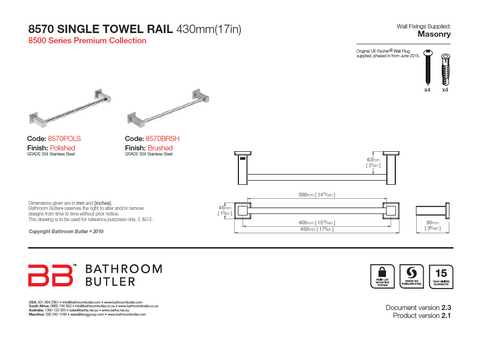 Bathroom Butler 8500 Single Rail - 430