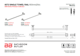 Bathroom Butler Matt Black Single Towel Rail - 650mm