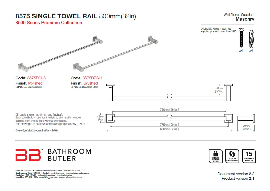 Bathroom Butler 8500 Single Rail - 800