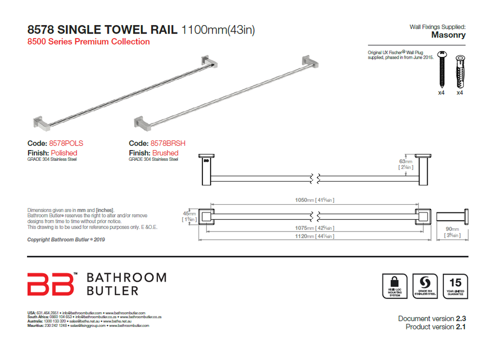 Bathroom Butler 8500 Single Rail - 1100