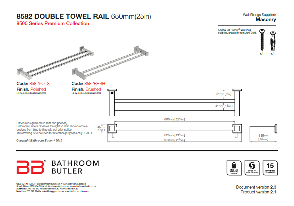 Bathroom Butler 8500 Double Rail - 650