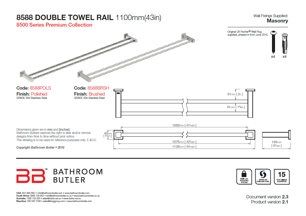 Bathroom Butler 8500 Double Rail - 1100