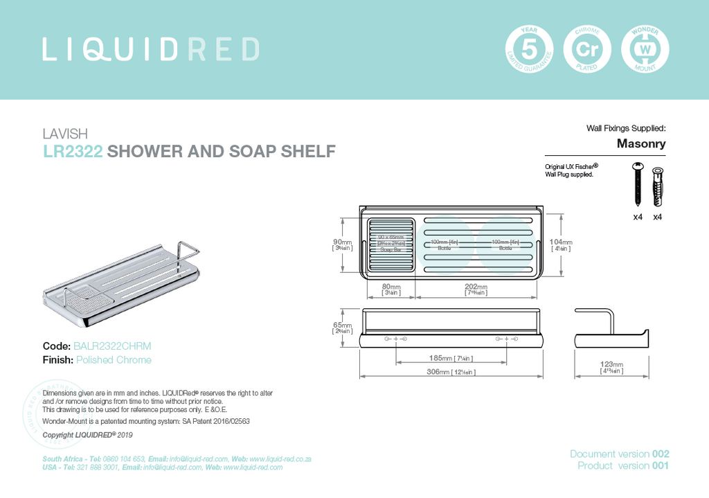Liquid Red 2322 Lavish Shower & Soap Shelf- Chrome