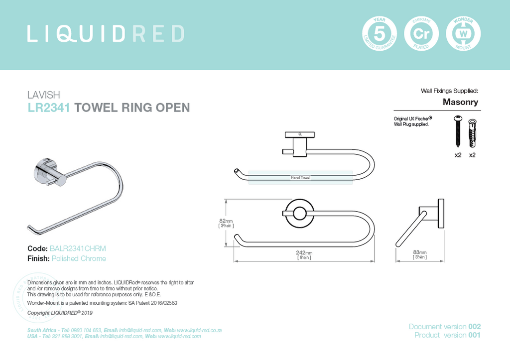 Liquid Red 2341 Lavish Towel Ring - Open - Chrome