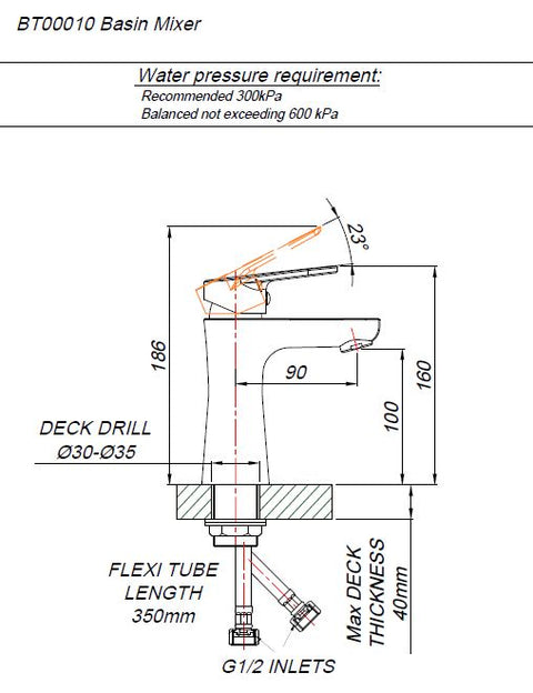 Blutide Bore tide single lever standard basin mixer