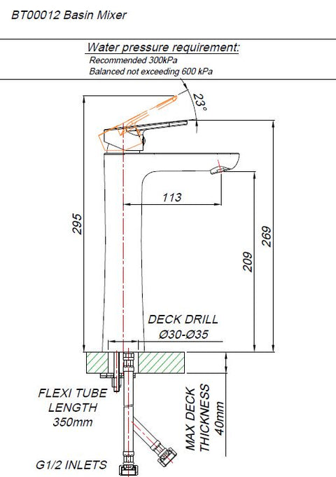 Blutide Bore tide single lever raised basin mixer