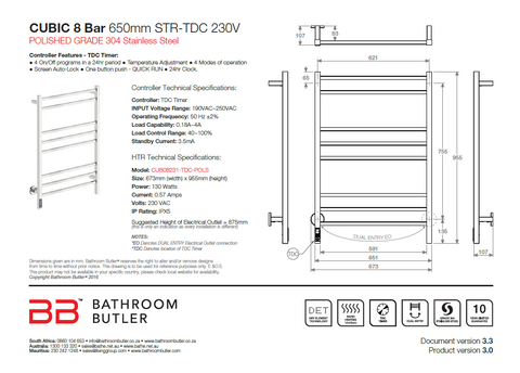 Bathroom Butler Contour 8 Bar WPS Straight TDC