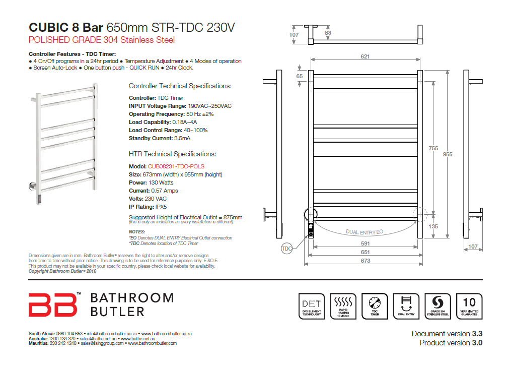 Bathroom Butler Contour 8 Bar WPS Straight TDC